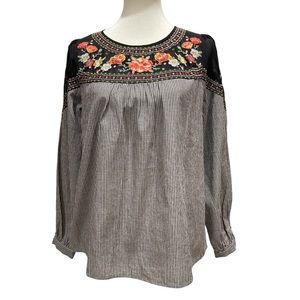 Savanna Jane Striped Long Sleeve Embroidered Top Size Small New